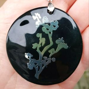 Vintage Resin Coated Liquid Silver Painted Shell Art Pendant